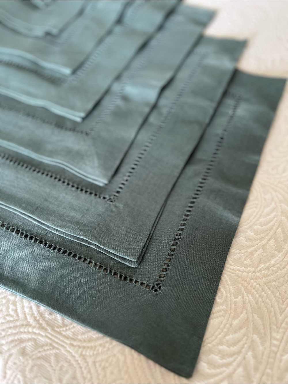 NWT Deadstock (9) Pottery Barn Linen Homestead Placemats Atlantic Blue Hemstitch